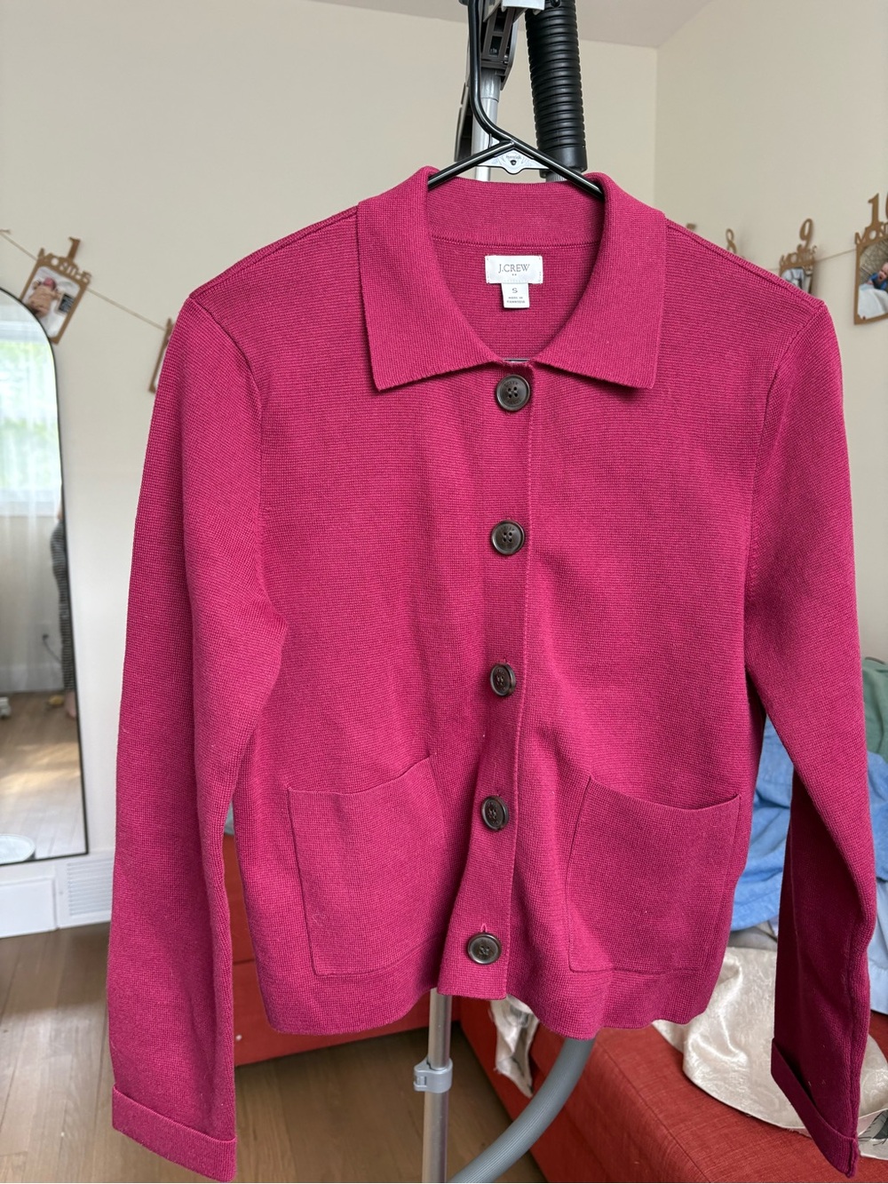 J. Crew Raspberry Pink Button-Up Knit Jacket